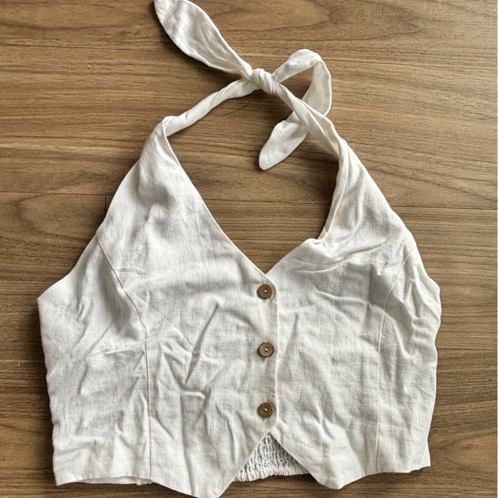 ETE White Crop Top with Button Detail